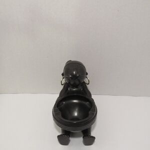 Vintage Ceramic Asian Man w/Silver Earrings, Folk Art, Holding ASHTRAY BOWL, H5"